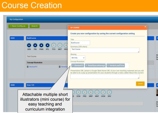 MonsoonSIM V12 Course Creation Interface: A screenshot showing the configuration settings for creating a new course, including title, summary, and attachable short illustrators for easy teaching and curriculum integration.
